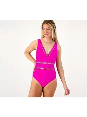 Kim Gravel x Swimsuits for All Lattice One Piece Plus Size 24W Raspberry Beach